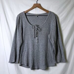 Lucky Brand Womens TWaffle Knit hermal Henley Top Grey Size L Loungewear Cabin